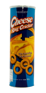 Cocoaland Cheese Ring confectionery snack with crispy cheese-coated rings on a white background.