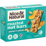 Nice & Natural Roasted Nut Bars with peanuts and cashews, showcasing the crunchy, wholesome snack in a grocery product image.