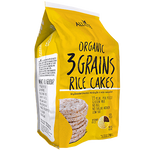 Allrite Organic Rice Cakes with three grains, crispy bakery snack featuring a variety of grains in a natural form.