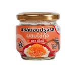 Sealife Salmon Flake Ebiko in a clear container, showcasing bright orange seafood seasoning for sushi and culinary use.