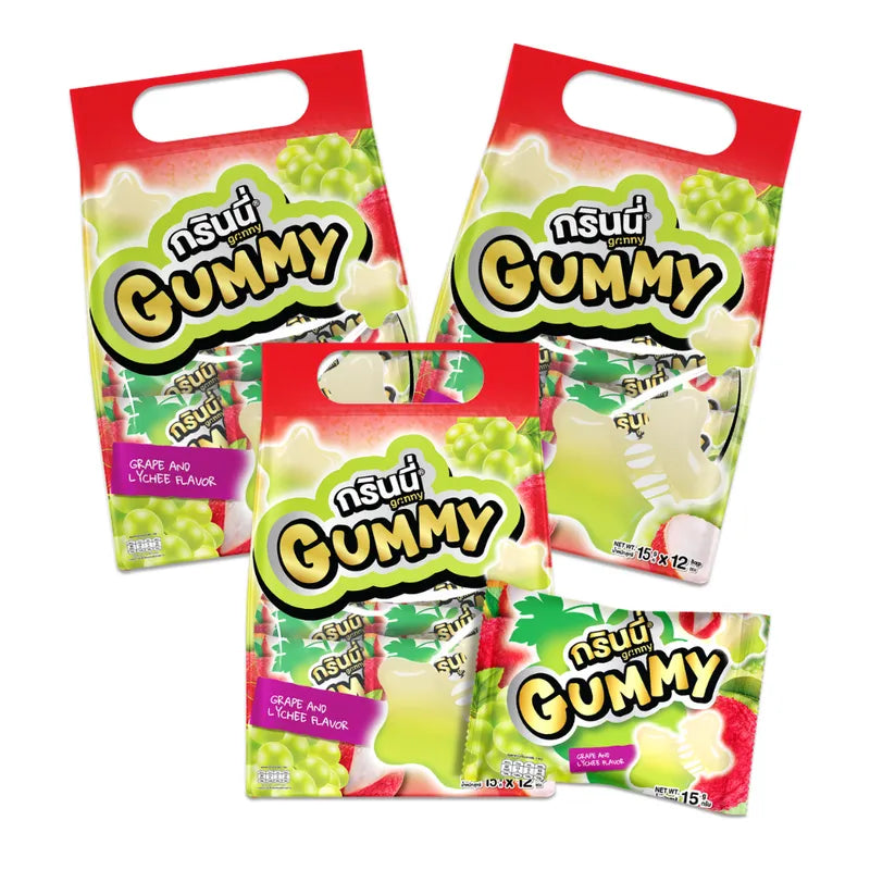 GRINNY PECTIN GUMMY STAR GRAPE AND LYCHEE FLAVOR . (PACK 12PCS)