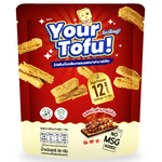 Crispy soy protein tofu chips with mala BBQ flavor, Your Tofu brand, served as a savory confectionery snack.