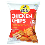 Chicky Shake Chicken Chips with grilled squid flavor, crispy confectionery snack in bright packaging.