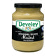 Jar of DEVELEY Dijon Mustard with yellow label, showing the mustard's smooth texture and bright yellow color.
