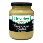 Develey Dijon Mustard 350g jar, popular dry grocery item with yellow mustard seeds and smooth mustard texture.