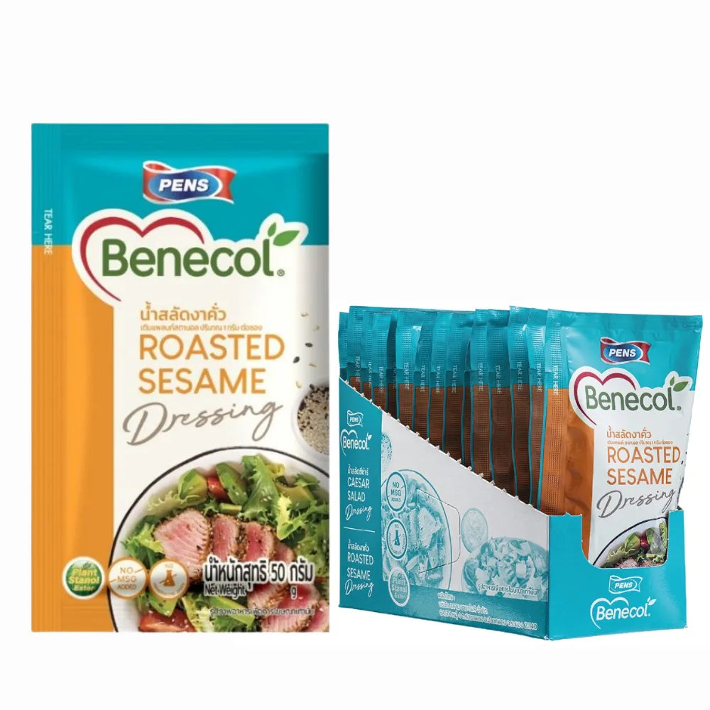 BENECOL Roasted Sesame Salad Dressing 50g packet, creamy sesame flavor, ideal for salads and healthy meal addition.