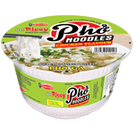 Package of Oh! Ricey Pho Noodles Chicken Flavour in a clear plastic bag, showing the noodles and flavoring packet inside.