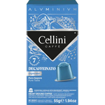 Cellini Decaffeinato coffee capsules for drinks, featuring a sleek container and capsules designed for decaffeinated coffee.