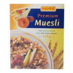 Hahne Fruit Muesli in a bowl with mixed dried fruits, oats, and nuts, showcasing a healthy breakfast option from Hahne grocery brand.