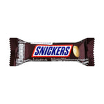 Snickers Original 51g chocolate bar showing the wrapped candy with caramel and nuts inside, on a plain background.