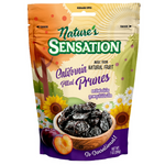Close-up of pitted prunes from Nature's Sensation, showcasing their dark, wrinkled texture as a healthy confectionery snack.