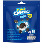 Oreo Mini Vanilla Flavor Cream confectionery snacks featuring small vanilla cream-filled cookies with Oreo branding.