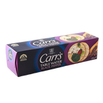 Carr's Black Pepper Table Water Crackers in a package, showcasing thin, crispy crackers with black pepper seasoning.