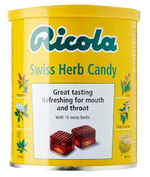 Ricola Herb confectionery snack featuring herbal candies with natural ingredients and colorful packaging.
