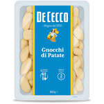 De Cecco Gnocchi di Patate, Italian potato gnocchi pasta, served in a bowl with sauce and fresh herbs.