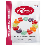 Colorful Albanese Mini Gummi Butterflies confectionery snacks with vibrant, butterfly-shaped gummy candies in assorted bright colors.