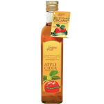 Organic apple cider vinegar bottle from Happy Mate, showcasing a clear glass container with a natural, healthy product inside.