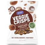 Shary Crisps Shitake Mushroom confectionery snacks in a clear package, showing crispy mushroom-shaped treats with Shary branding.