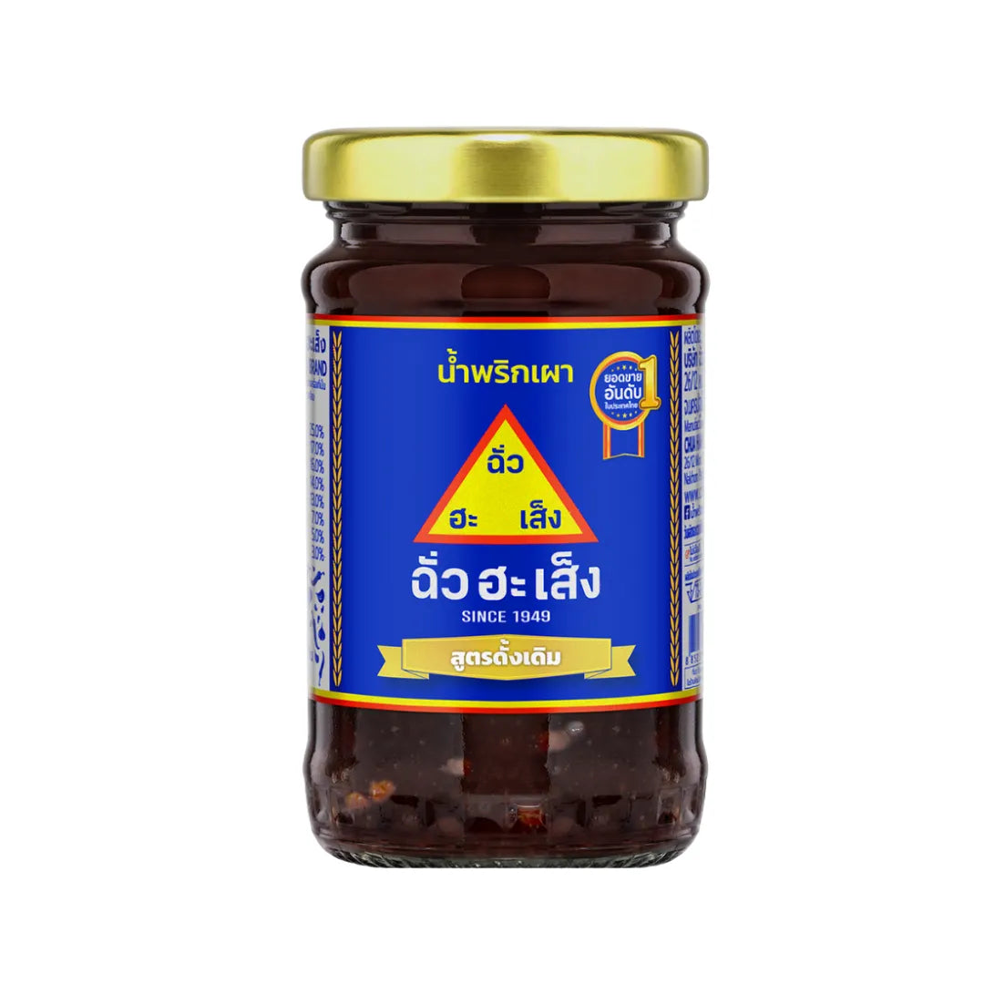 Chua Hah Seng Original Chilli Paste 114g jar showing vibrant red chili paste with a smooth texture and brand label.