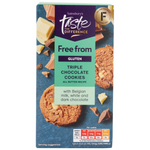Sainsbury's Triple Choc Cookies, chocolate confectionery snacks with chunks of dark, milk, and white chocolate.