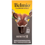 Belmio Ristretto coffee capsules, 10-pack, featuring small espresso capsules for brewing rich, intense Belmio coffee drink.