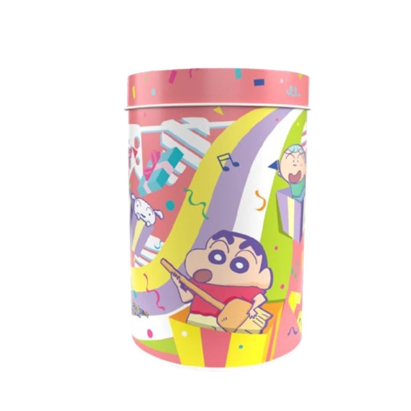 SHINCHAN Crayon Candy tin box with mixed flavors including cola, lime, soda, tamarind, and strawberry, 67.5g, 25 pieces.