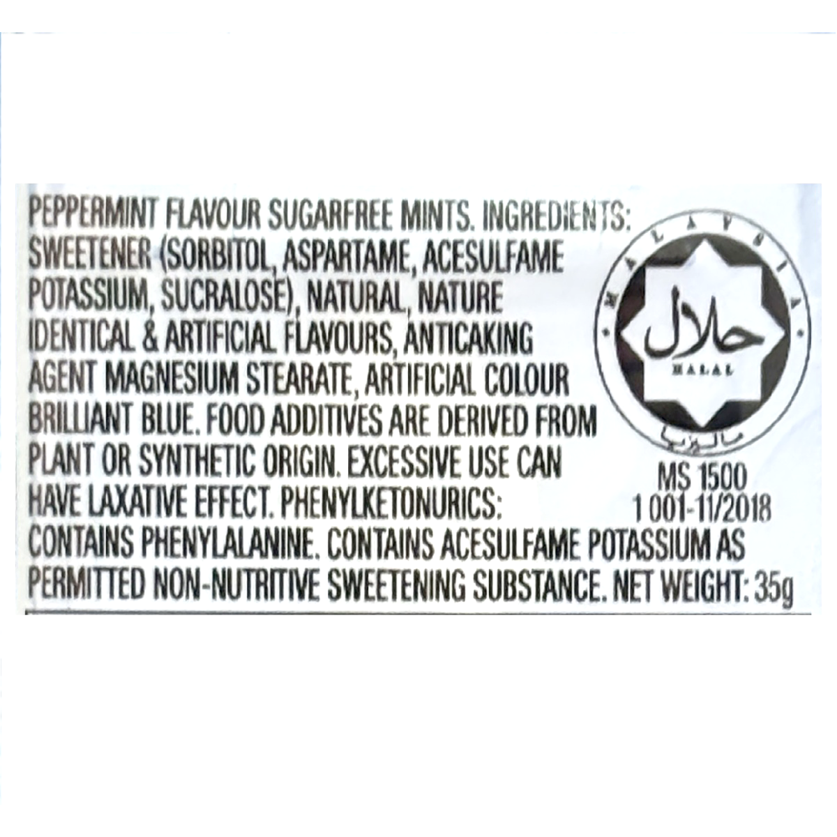 Wrigleys Eclipse Sugarfree Mints : Peppermint Flavor