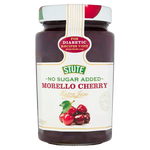 Jar of Stute Cherry Jam showing fresh cherries and jam spread on toast, healthy grocery product by Stute.