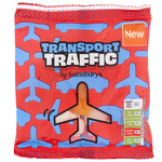 Sainsbury's Transport Traffic confectionery snacks featuring colorful traffic-themed candy packaging.
