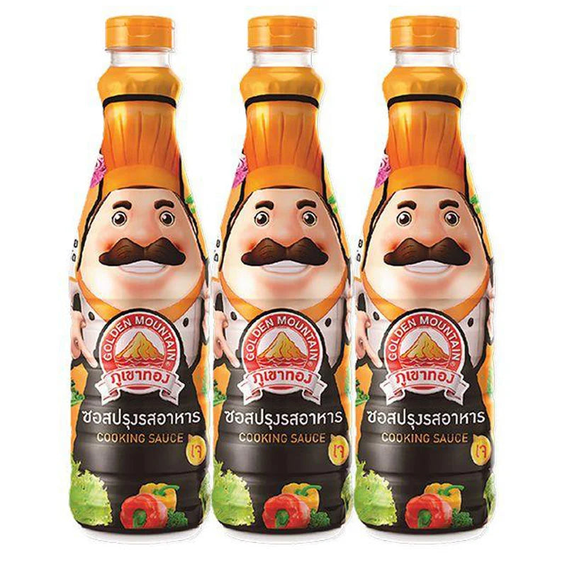 Golden Mountain Cooking Sauce bottles, 700 ml each, from GOLDEN MOUNTAIN, displayed together in a set of three.