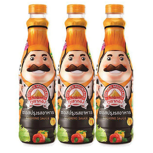 Golden Mountain Cooking Sauce bottles, 700 ml each, from GOLDEN MOUNTAIN, displayed together in a set of three.