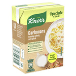 Knorr Special El Gusto Carbonara grocery product packaging with pasta and sauce ingredients on the label