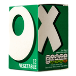 Oxo vegetable cubes in a clear container, ready for cooking, with fresh vegetables and herbs around.
