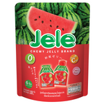 Jele Chewy Jelly Watermelon Flavour confectionery snack with bright red and green watermelon-shaped jelly pieces on a white background.