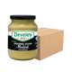 Six 350g bottles of DEVELEY Dijon Mustard with yellow labels and squeeze caps, displayed in a row.