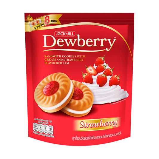 Dewberry Strawberry Cookies in 144g package with fresh strawberry filling and crunchy cookie exterior.