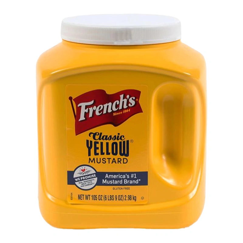 FRENCH'S Yellow Mustard Cream 2.98 kg jar showcasing creamy, bright yellow mustard spread with label visible.