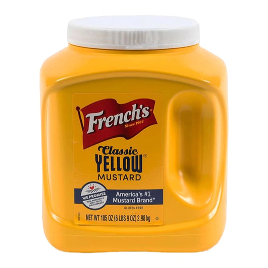 FRENCH'S Yellow Mustard Cream 2.98 kg jar showcasing creamy, bright yellow mustard spread with label visible.