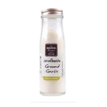 Ground garlic spice from Spice Story, shown in a clear container, ideal for cooking and seasoning in the grocery category.