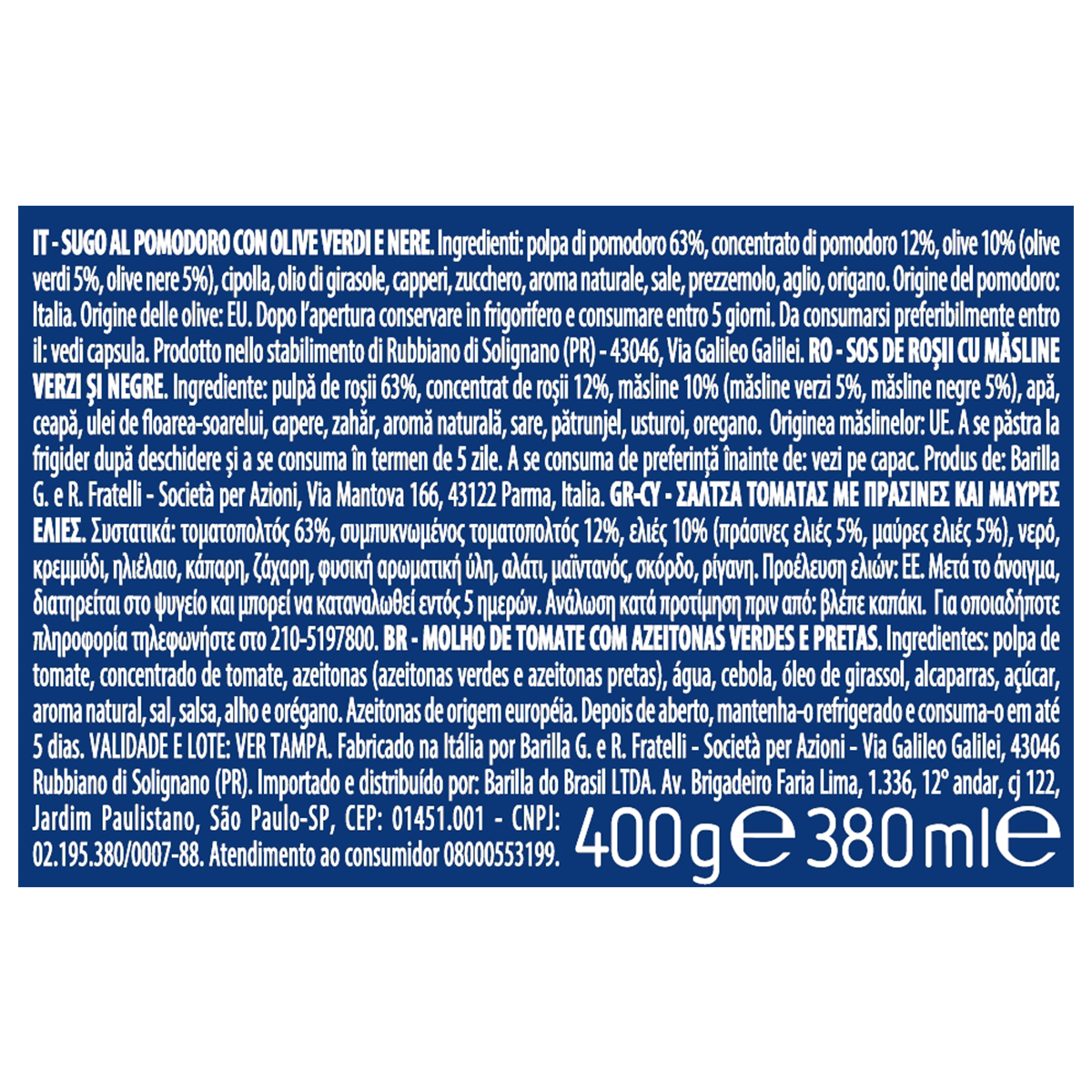 Barilla Olive Mediterranee Sauce