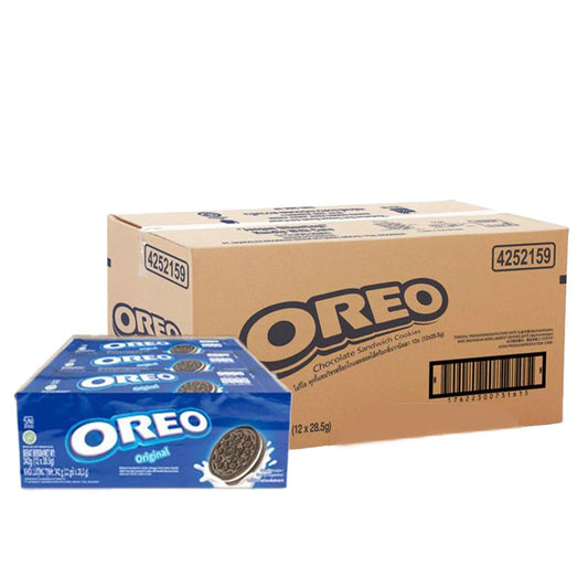 OREO Vanilla Cookies in 27.6g packs, 144 count, featuring classic vanilla-flavored sandwich cookies with creamy filling.