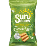 Sun Chips French Onion snacks in a bag, crispy confectionery chips with onion flavor, made by Sun Chips.