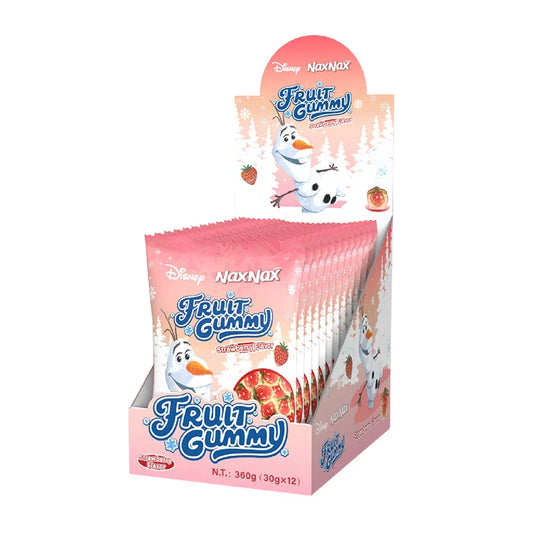 NAXNAX Fruity Gummy Strawberry Candy pack with colorful, heart-shaped gummies in a 30g bag, multiple packs shown.