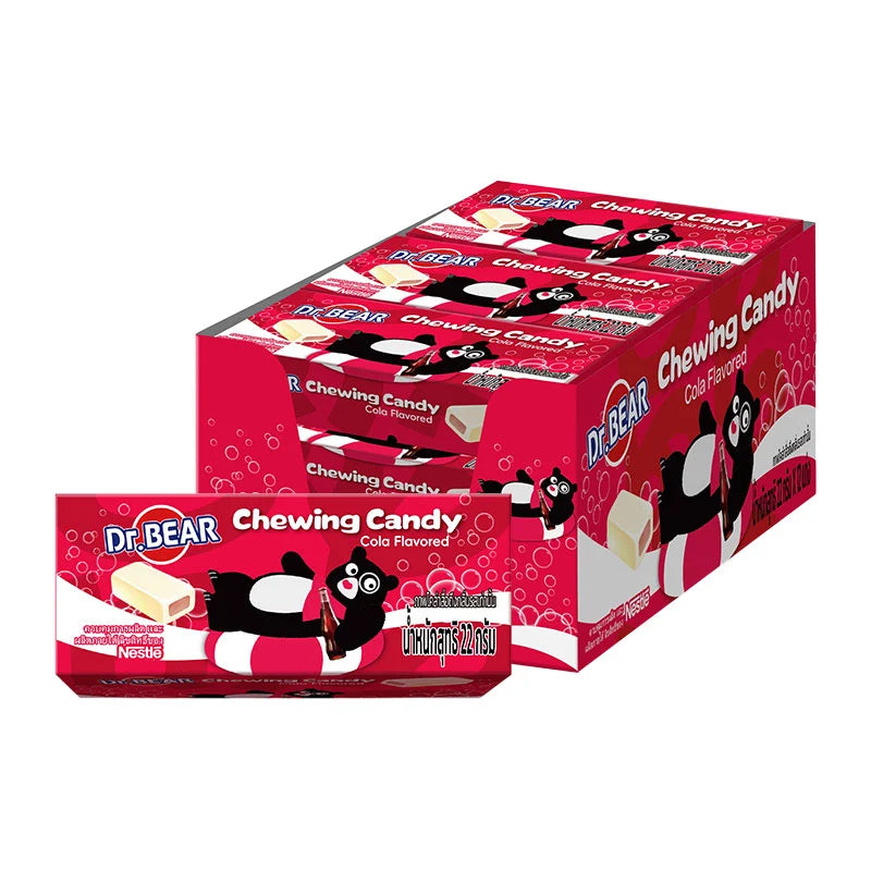 DR.BEAR Soft Fruity Cola Candy 22g, colorful chewy candies in a package, ideal for sweet and fruity cola flavor enjoyment.