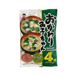 Shinsyuichi instant miso soup with green onion and tofu, dry grocery product, served in a bowl with fresh ingredients visible