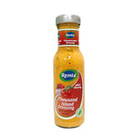 Remia Thousand Island salad dressing 250ml bottle, creamy and flavorful, in a clear plastic container for dry grocery shopping.