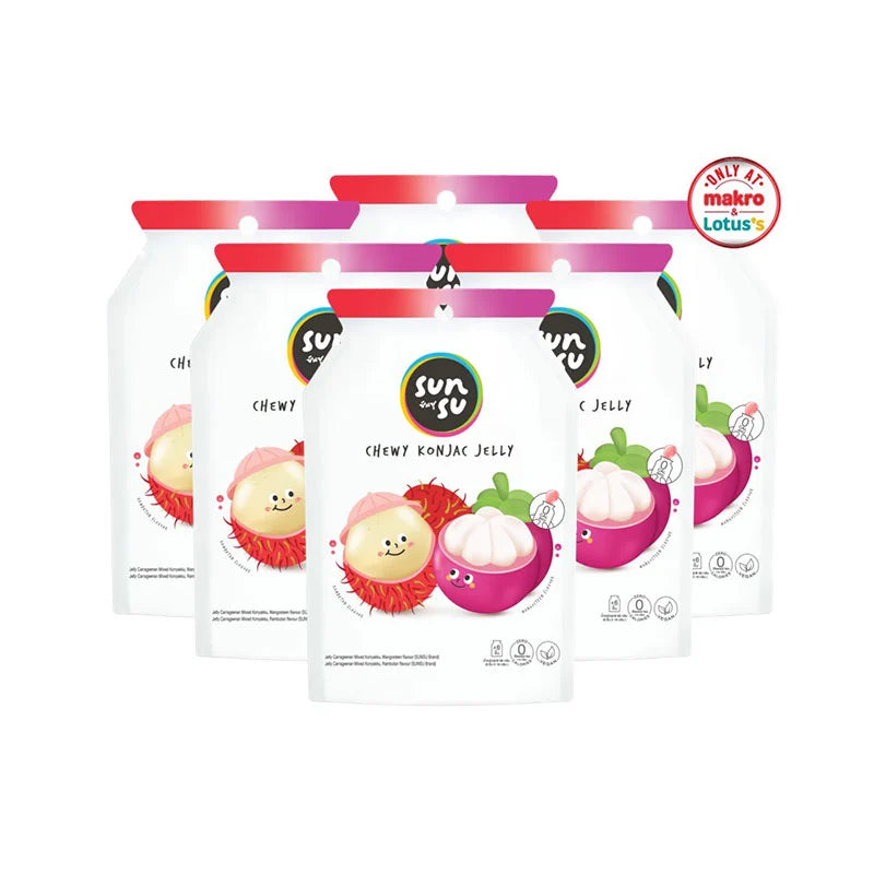 SUNSU Rambutan and mangosteen jelly in 96g package, featuring colorful jelly pieces in a clear container.