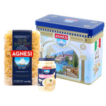 Agnesi Macaroni Carbonara Set featuring packaged pasta and ingredients for Italian-style macaroni carbonara dish.