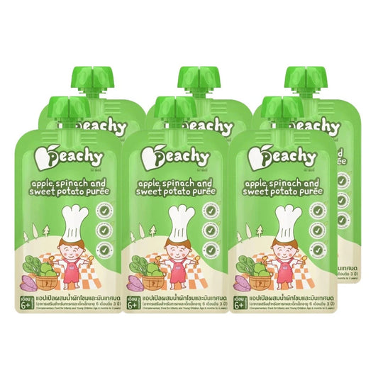 PEACHY Vegetable and Fruit Flavor Snack Pack with 6 bags, colorful packaging, ideal for healthy fruit and vegetable flavored snacks.