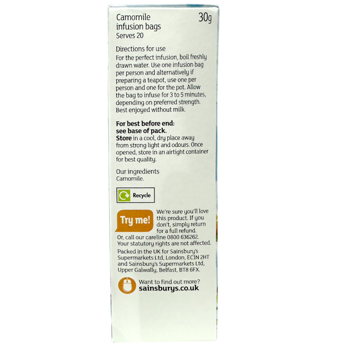 Sainsbury's Camomile Infusion Tea Bags (20bags)